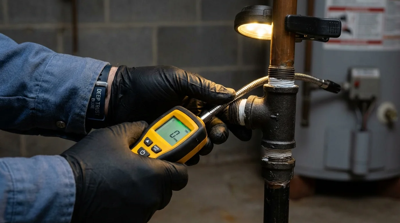 Gas leak detection with electronic sniffer by Johns Plumbing LLC in Oberlin